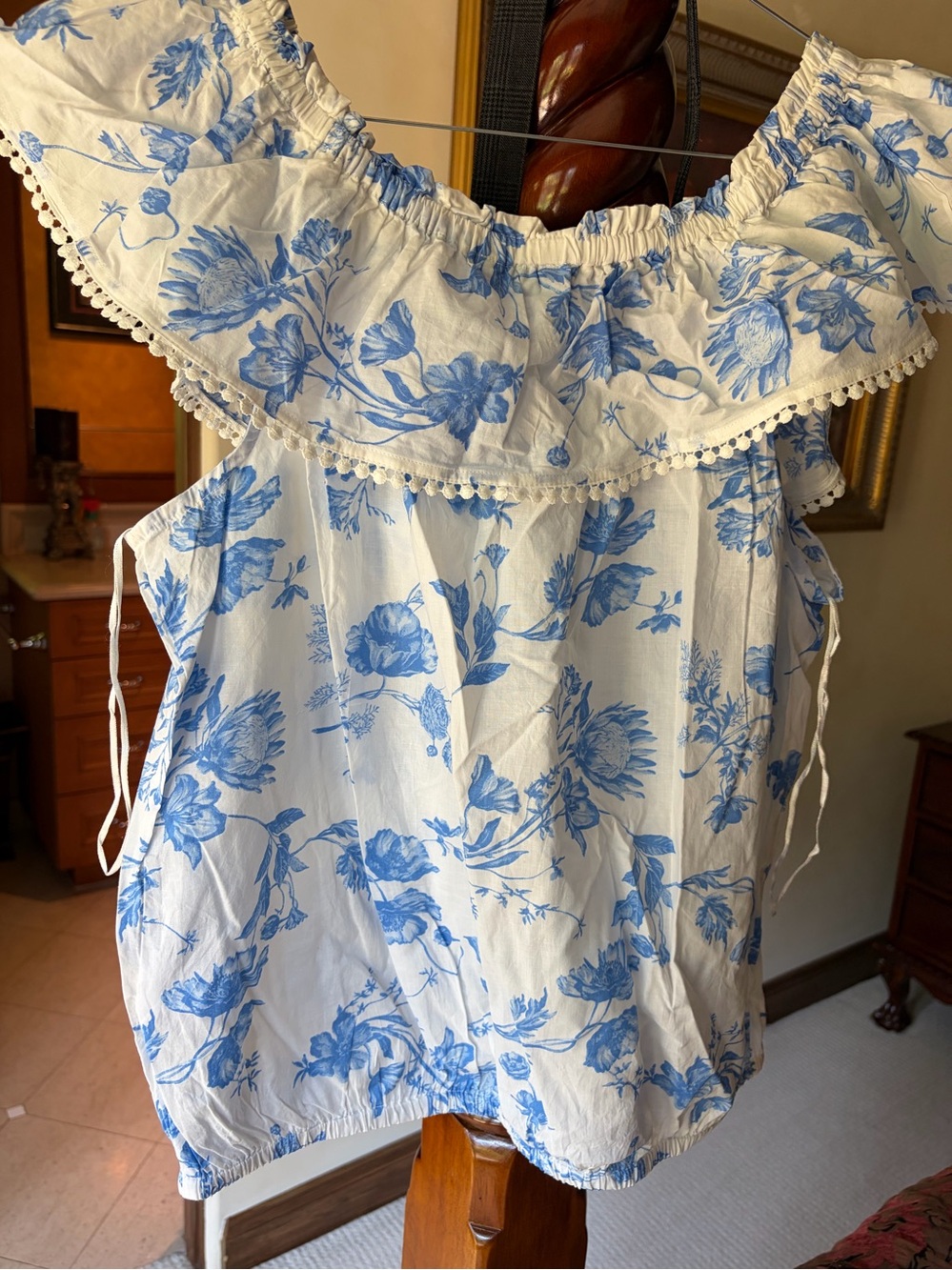 CeCe White Camisole with Blue Floral Print